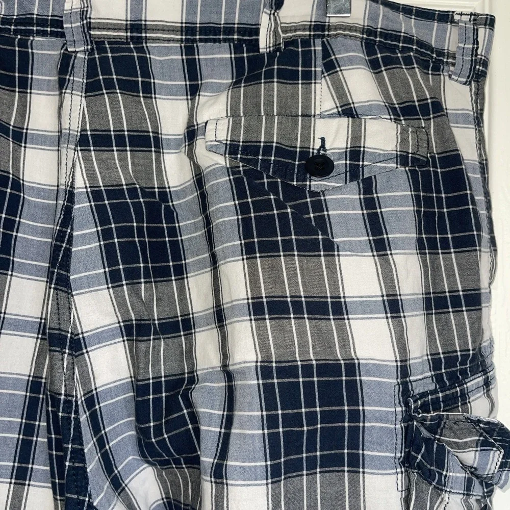 VTG Polo Ralph Lauren Shorts Mens 42 Blue Plaid‎ Cargo Preppy 90s Y2K Classic